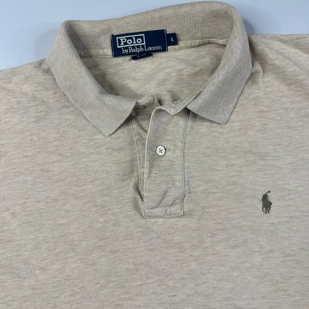 Polo Ralph Lauren Mens Large‎ Tan Heather Cotton Pique Short Sleeve Polo Shirt